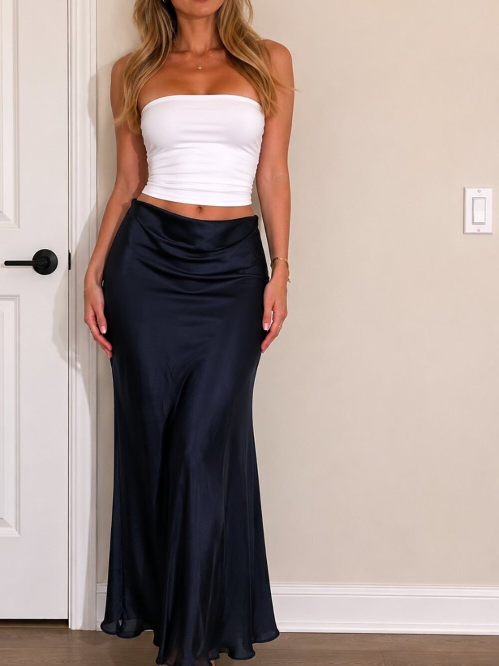 Classic Navy Maxi Slip Skirt — Sleek Everyday Style